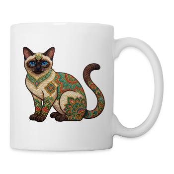 Bunte Mandala-Katze - Tasse - Weiß - Rechts