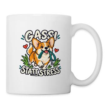 Gassi statt Stress – Corgi - Tasse - Weiß - Rechts