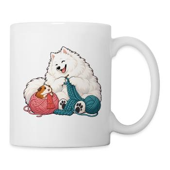 Samojede und Meerschweinchen beim Stricken - Tasse - Weiß - Rechts