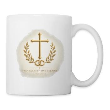 Goldenes Kreuz mit Lorbeer und Eheringen - Tasse - Weiß - Rechts