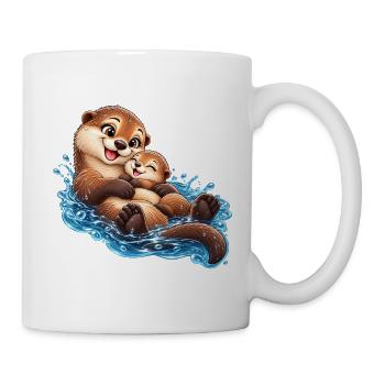 Ottermutter mit Baby – Süße Otter Kuschelzeit - Tasse - Weiß - Rechts