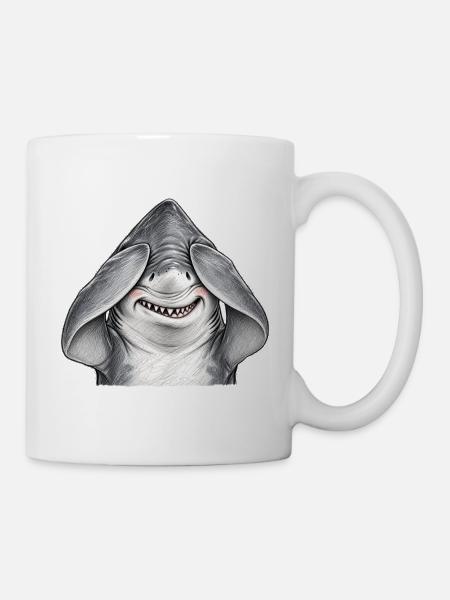 Schüchterner Hai, der seine Augen verbirgt Tierhumor - Tasse - Weiß
