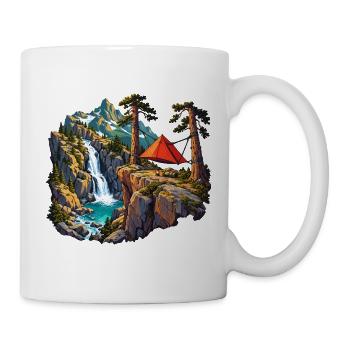 Felskessel-Camp mit Hängezelt und Wasserfall - Tasse - Weiß - Rechts