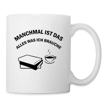 Kaffee / Tee und Bücher - lesen - Geschenk - Tasse - Weiß - Rechts