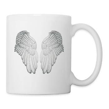 Herzförmige silberne Schutzengel-Flügel - Tasse - Weiß - Rechts