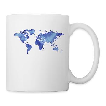 Map of the World - Watercolor Look - Blue - Tasse - Weiß - Rechts