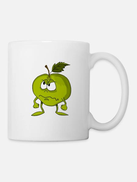Grimmiges grünes Apfelgesicht - Tasse - Weiß