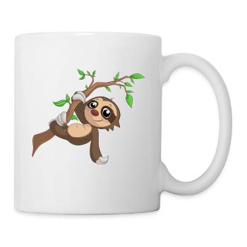 Hängendes Comic Faultier - Tasse - Weiß - Rechts