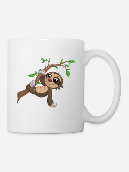 Hängendes Comic Faultier - Tasse - Weiß