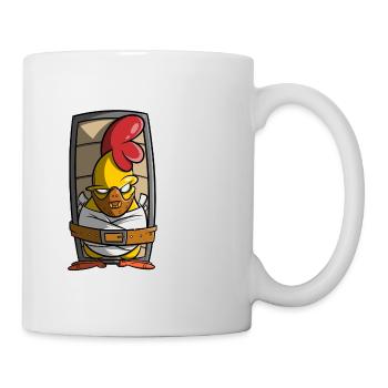 Cute but Psycho, Huhn in Zwangsjacke, Geschenkidee - Tasse - Weiß - Rechts