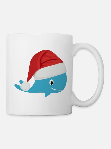 Wal mit Nikolaus Mütze zu Weihnachten - Tasse - Weiß