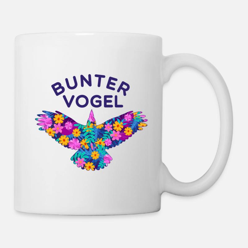 Bunter Vogel und Blumen - Tasse - Weiß