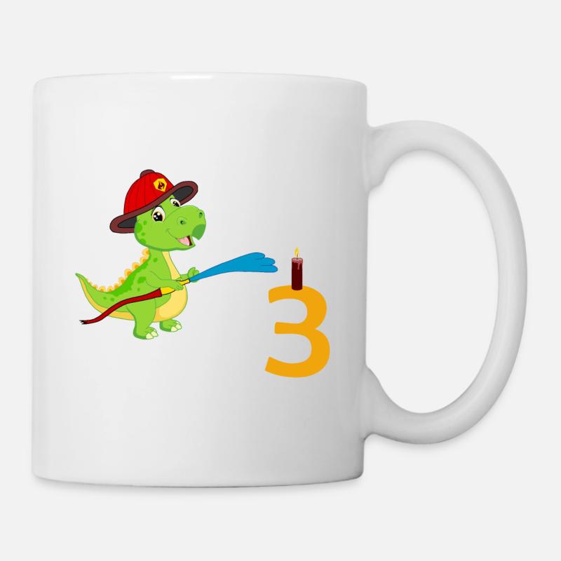 Feuerwehr Dino 3 Geburtstag - Tasse - Weiß