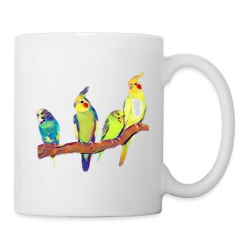 Vogelbande Wellensittich und Nymphensittich - Tasse - Weiß - Rechts