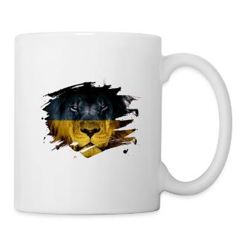 Drapeau de l'Ukraine et photo de lion d'Afrique - Mug blanc - blanc - Droite