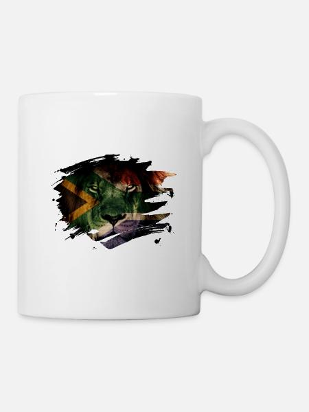 South Africa Flag & African Lion Picture - Mug - white