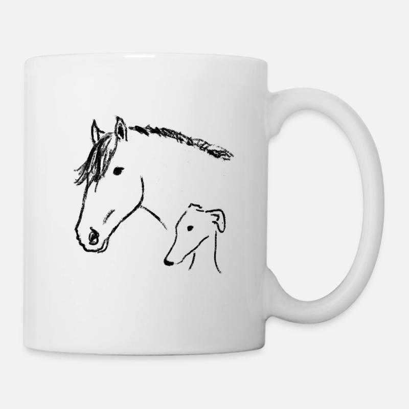 Windhund und Pferd - Tasse - Weiß