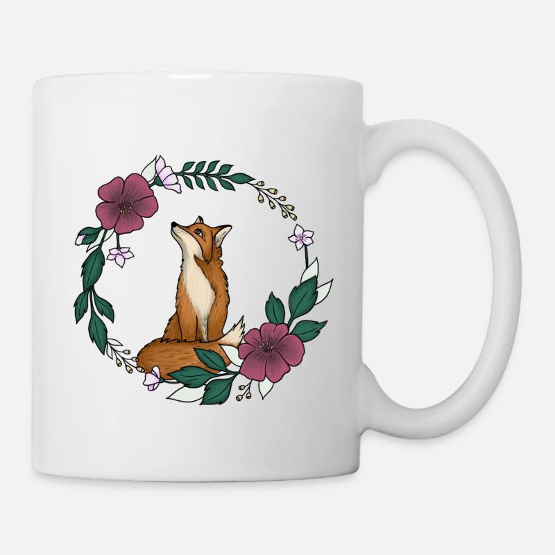 Fuchs und Blumen - Tasse - Weiß
