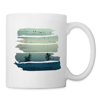 Neblige Landschaft mit Vögeln, Bäumen, Pferden - Tasse - Weiß - Rechts