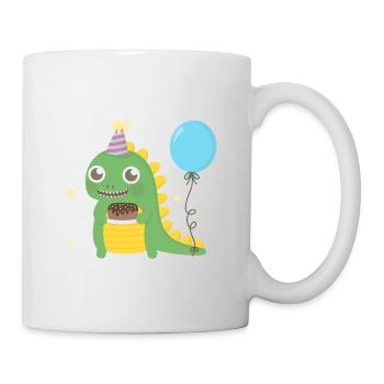 Cute Party Dinosaur with Balloon and Cake - Mug - white - Right