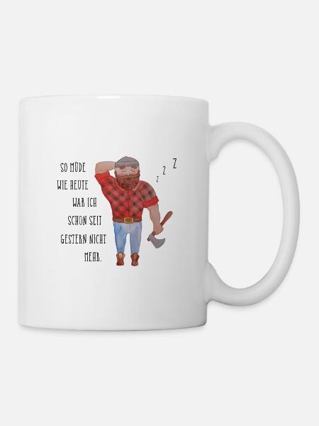 Spruch Lustig Müde Papa Bart Mann Axt Bild - Tasse - Weiß