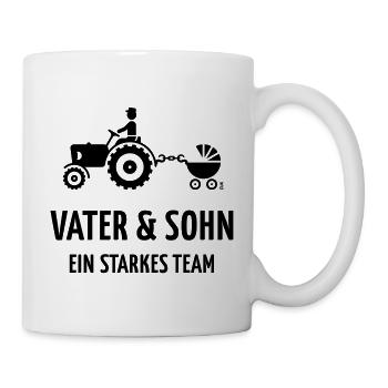 Vater & Sohn – Starkes Team, Trecker & Kinderwagen - Tasse - Weiß - Rechts