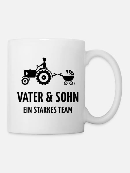 Vater & Sohn – Starkes Team, Trecker & Kinderwagen - Tasse - Weiß