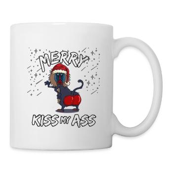 Pull de Noël laid Baboon Popo embrasse mon cul - Mug blanc - blanc - Droite
