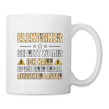 Elektriker Unfall Lustiger Spruch Elektrotechnik - Tasse - Weiß - Rechts
