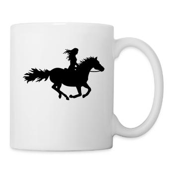 Frau auf galoppierendem Pferd Silhouette Reiterin - Tasse - Weiß - Rechts