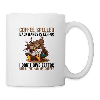 Coffee spelled backwards is Eeffoc Tired Owl - Mug - white - Right