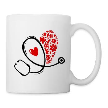Stéthoscope médical coeur floral rouge noir - Mug blanc - blanc - Droite