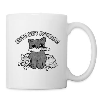 Cute but psycho ! - Süße Katze und lustiger Spruch - Tasse - Weiß - Rechts