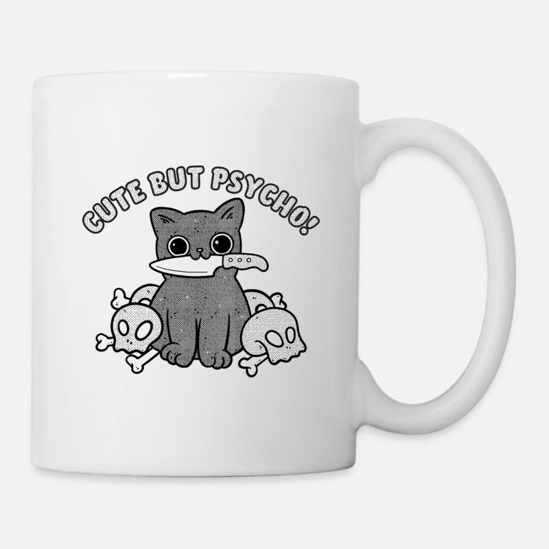 Cute but psycho ! - Süße Katze und lustiger Spruch - Tasse - Weiß
