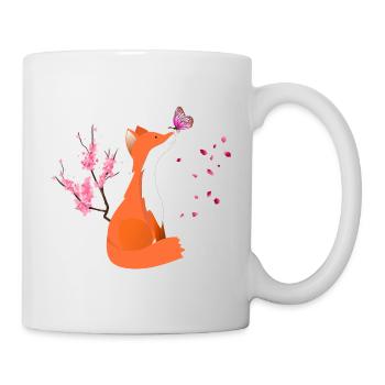 Fox Animal Fox with Flowers and Butterfly - Mug - white - Right