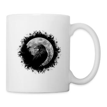 Black crow mystical raven at full moon - Mug - white - Right