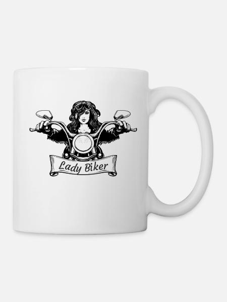 SL10 Lady Biker fille sur les motos toujours sur deux roues - Mug blanc - blanc