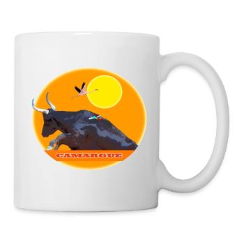 Stier von Der Camargue springt über die Barriere - Tasse - Weiß - Rechts