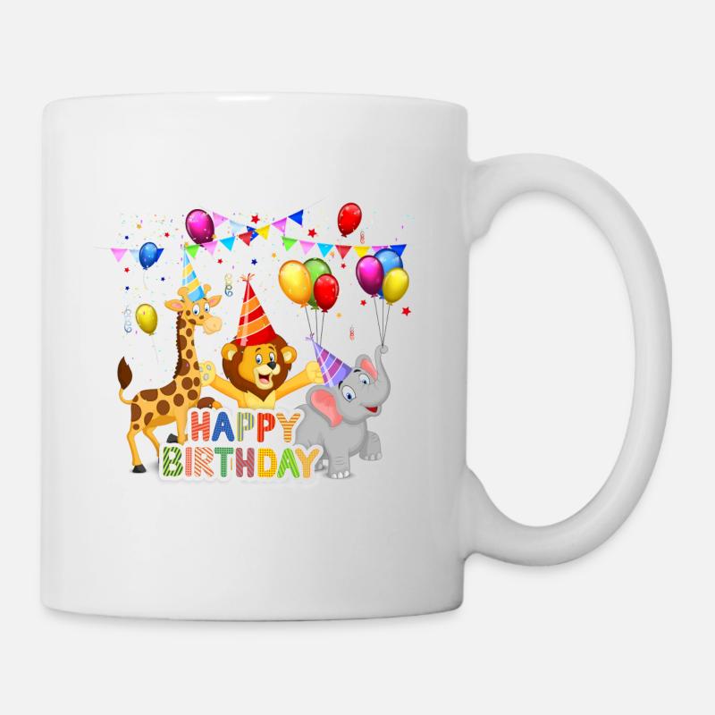 Animaux de zoo joyeux anniversaire avec des ballons - Mug blanc - blanc