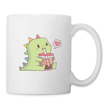 Cute Dino With Rainbow Spikes Enjoying Bubble Tea - Mug - white - Right