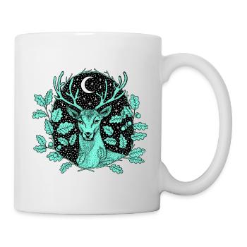 Hirsch im Wald mit Mond und Sternen by Nikki-Luka - Tasse - Weiß - Rechts