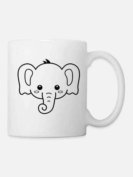 Baby Elefant - Niedlicher Kopf eines Elefanten - Tasse - Weiß