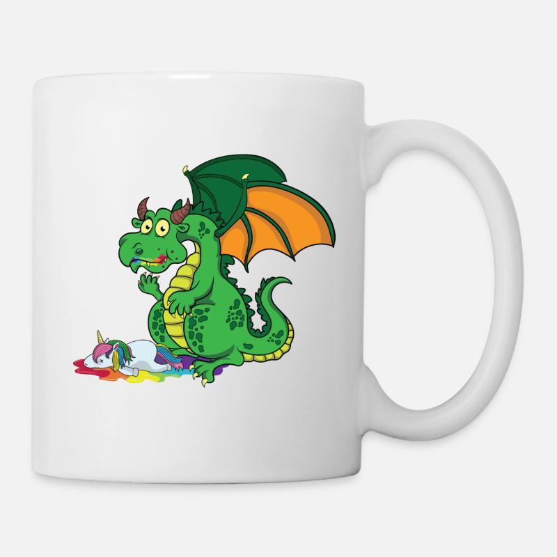 Funny dragon eats unicorn - Mug - white