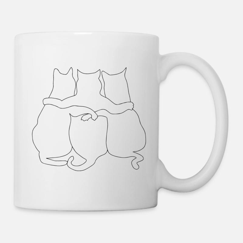 3 Katzen zusammen| Katzen Strichzeichnung - Tasse - Weiß
