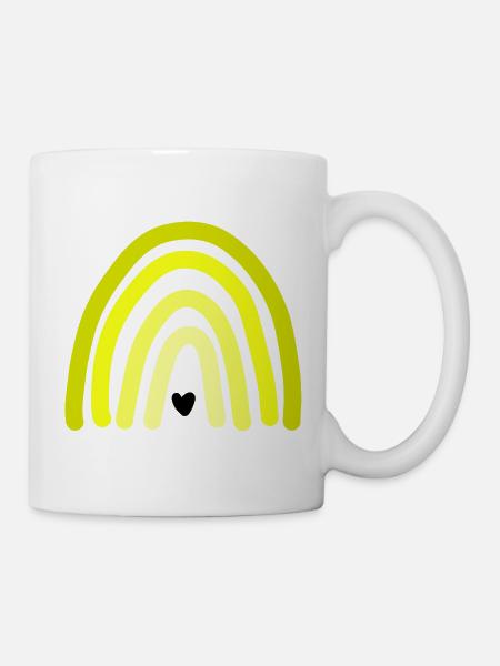 Gelber Regenbogen mit Herz - Tasse - Weiß