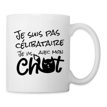 Je suis pas célibataire, je vis avec mon chat ! - Mug blanc - blanc - Droite