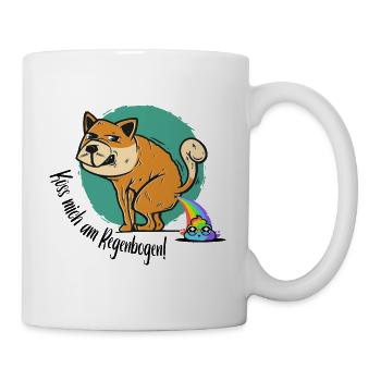 Lustiger Hund mit Spruch: küss mich am Regenbogen - Tasse - Weiß - Rechts