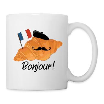 Bonjour Croissant - Lustiges französisches Essen - Tasse - Weiß - Rechts