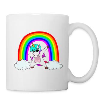Cooles buntes dabbendes Einhorn mit Sonnenbrille - Tasse - Weiß - Rechts