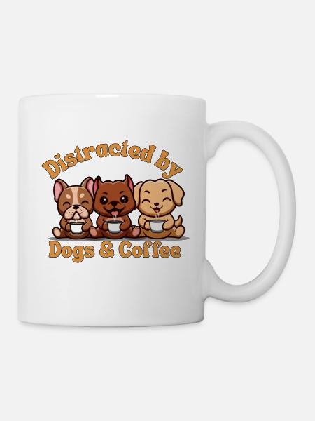 Hund Kaffee kawaii süße Hunde mit Kaffee - Tasse - Weiß